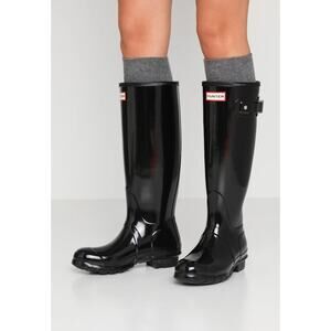 Hunter Size 8M/9F Black Gloss Original Tall Rain Boots Pull On Waterproof LE6-12